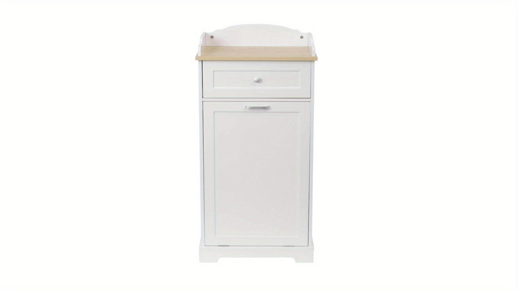 Storage Cabinet 12-Gallon Tilt-Out Trash Bin Enclosure with Top Drawer and Two Color Options