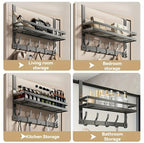 Over-Door Hook Rack with No-Drill Metal Design, Four to Six Hooks and Grey or Black Options for Home Organization