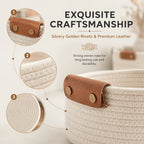 Cotton Rope Storage Baskets Set of 5 with Leather Handles in Four Color Options for Home Organization