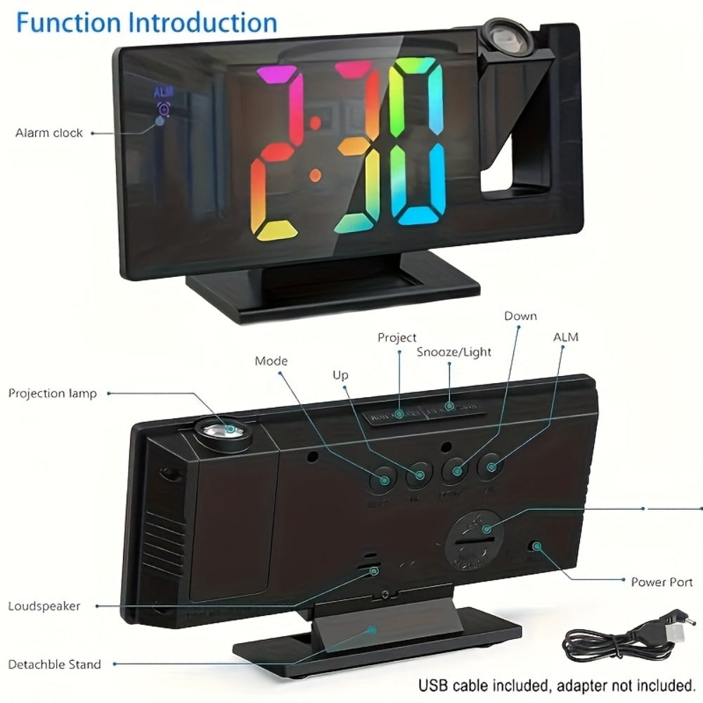 Digital Alarm Clock with LED Mirror Screen Projection Clock for Ceiling Wall Temperature Date for Entryways, Bedrooms and Living Spaces