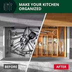 Bamboo Drawer Organizer Expandable Adjustable 9-Compartment Silverware Tray Cutlery Utensil Holder for Kitchen Drawer Office Desk Bedroom Eco-Friendly Bamboo Storage Divider Organizer
