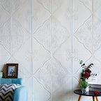 Fifty-Piece Embossed Floral-Curve Wall Tile Sticker Set with 35 cm Square Panels in Four Colors