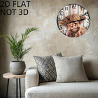 10-Inch Round Cow-Print Wall Clock with Flat Wood-Look Face, Black Numerals and Red Second Hand