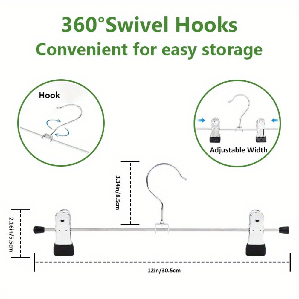 Pants Hangers with Clips 30-Pack – Adjustable Metal Skirt Hangers with 360° Rotatable Clips for Jeans, Trousers, Skirts, Dresses & Ties – Stainless Steel Closet Organizer Hangers