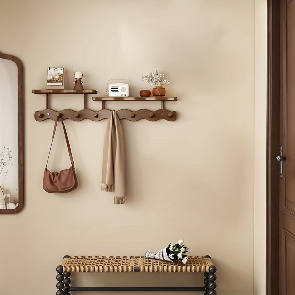 Bamboo Wall Mounted Coat Rack with 8 Hooks, Entryway Coat Hook Rack with Storage Shelf for Entryways, Bedrooms and Living Spaces