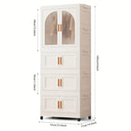Folding Wardrobe Storage Cabinet on Wheels with Magnetic Door, Hanging Rod & Shelves – 25.6" Wide Portable Closet Organizer