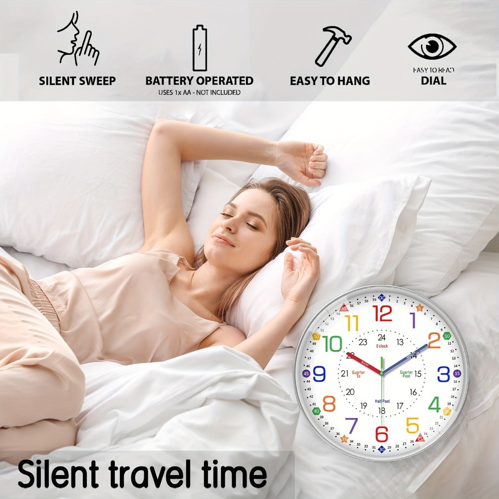 Color-Coded Learning Wall Clock in 8, 10 or 12-Inch Sizes with Minute and Quarter-Hour Markers