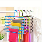 Five-Tier Pants Hangers, 5-Piece Set in Blue, Pink or Green with Horizontal Space-Saving Garment Bars