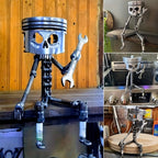 Steampunk Skull Sculpture with Wrench - Hand-Painted Mechanical Piston Gothic Decor, Resin Desk Decoration for Man Cave, Garage, Office, Engineer Gift, Car Lover Gift, Halloween Decor