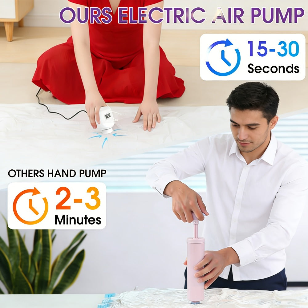Vacuum Storage Bags with Air Pump, 20-21 Pack Reusable Compression Bags for Clothes, Quilts & Blankets