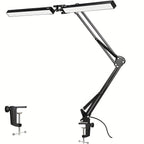 Dual-Head LED Desk Lamp with 28-Inch Light Bars, Clamp Base, USB Controller and Three Color Modes