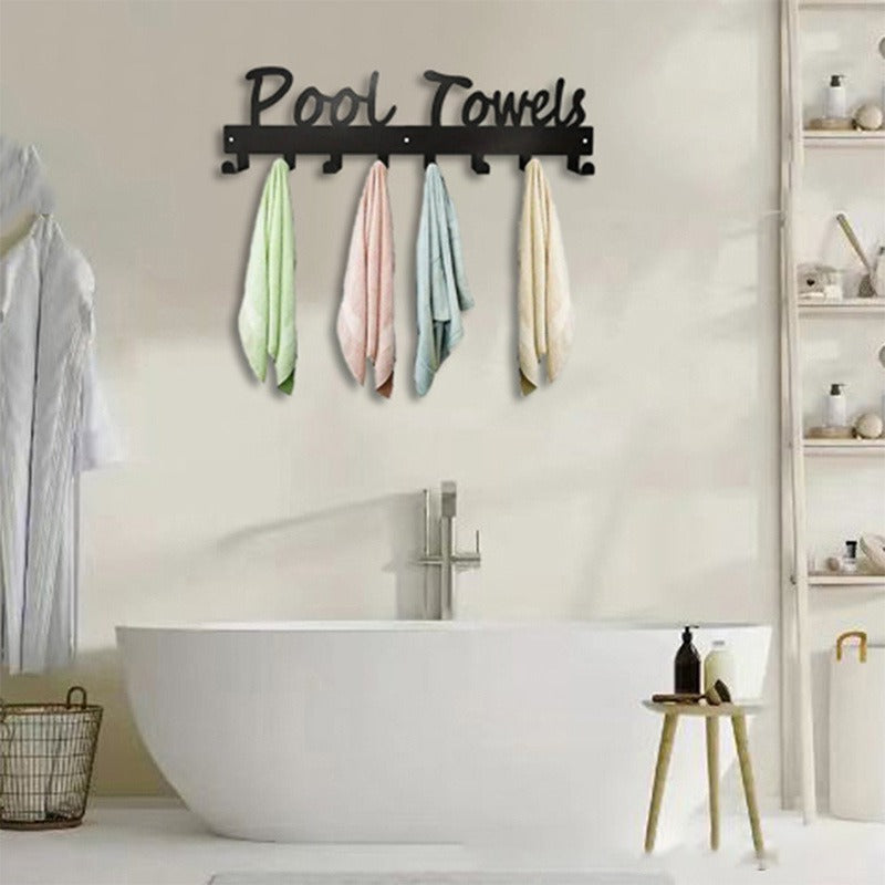 Outdoor Pool Towel Rack Wall Mounted 8 Hooks, Towel Hanger for Bathrobes Towels Clothes, Patio Backyard Spa Pool Area Decor Organizer