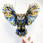 Owl Hanging Ornament Colorful Acrylic 6.7"x8", 2D Flat Animal Wall Art Decoration for Christmas Tree, Home, Office & Outdoor, Unique Birthday & Anniversary Gift for Her – Boho Bird Decor (1pc)