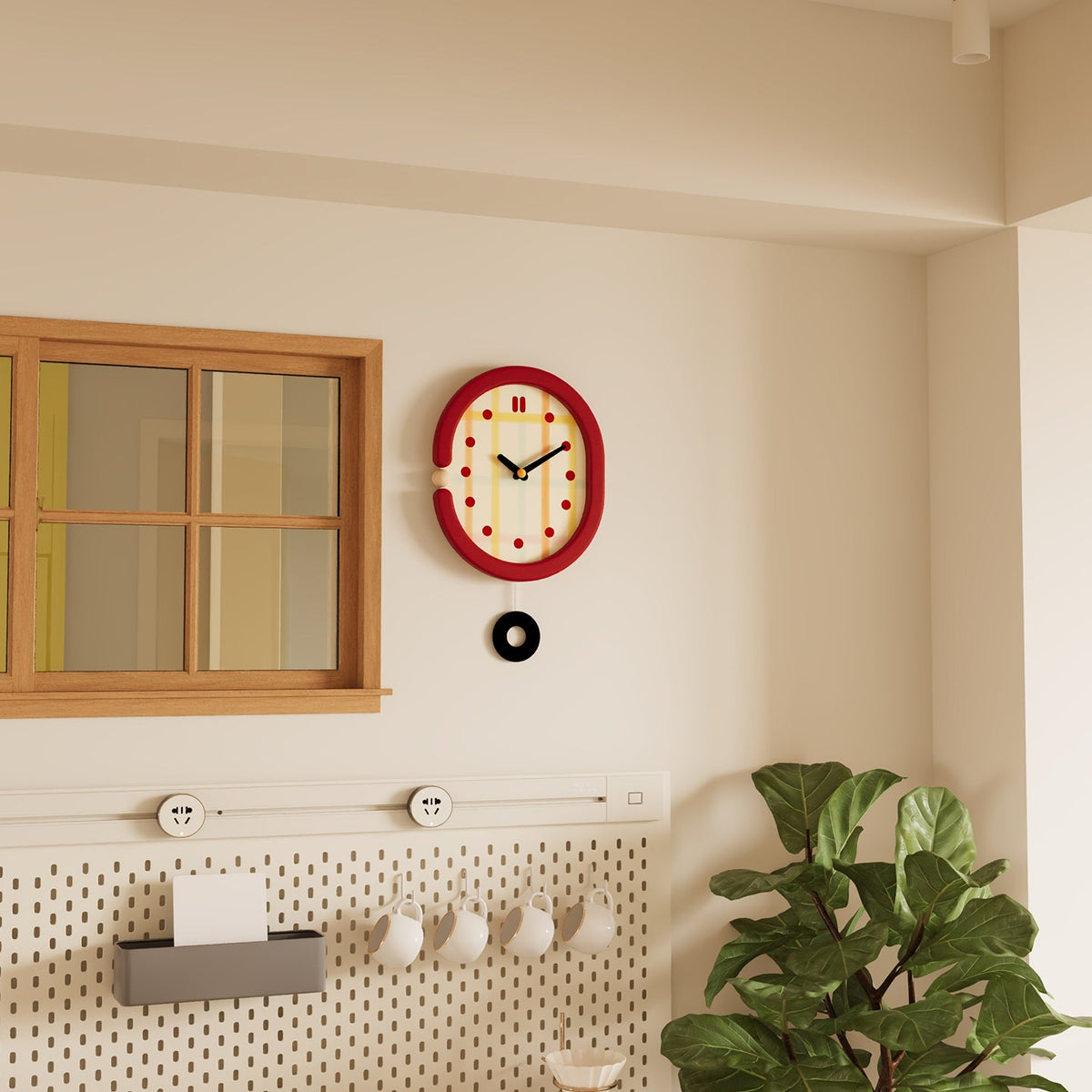 Red Grid Wall Clock