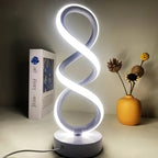 Spiral LED Table Lamp with Dimmable Push-Button Control, Modern Metal Base and Six Black or White Configuration Options