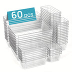 Drawer Storage Organizer Set 60-Piece Clear Plastic Bins in Four Sizes for Desk, Kitchen or Office