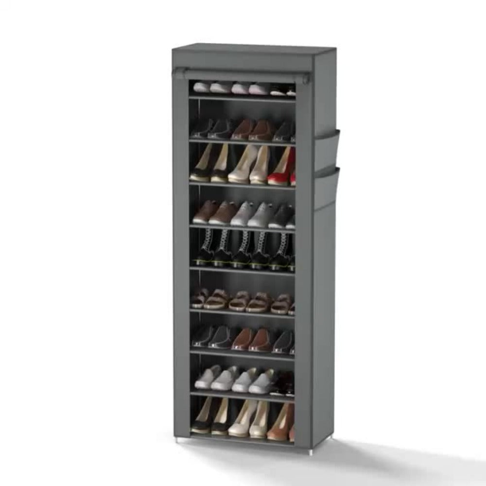 Shoe Cabinet, Furn Mivo Tall Gray Fabric-Cover Organizer with 7-Layer and 9-Layer Configurations