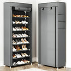 Shoe Cabinet, Furn Mivo Tall Gray Fabric-Cover Organizer with 7-Layer and 9-Layer Configurations