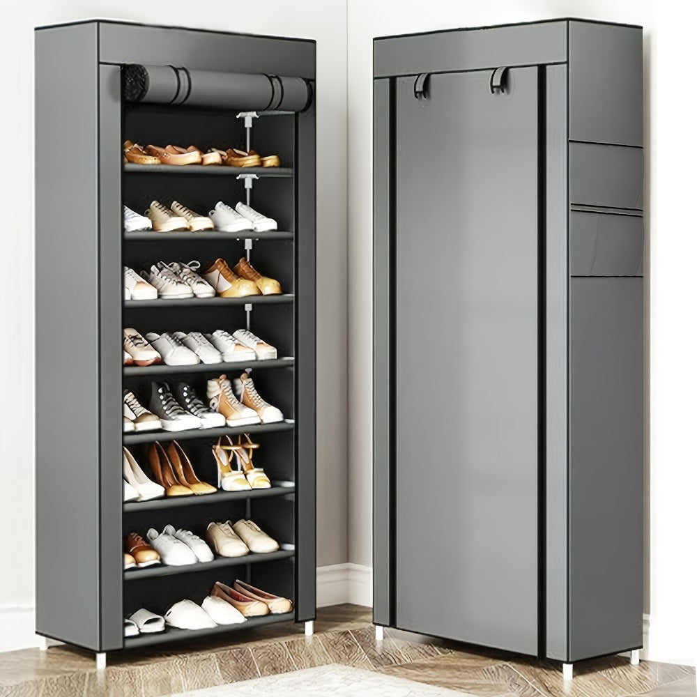 Shoe Cabinet, Furn Mivo Tall Gray Fabric-Cover Organizer with 7-Layer and 9-Layer Configurations