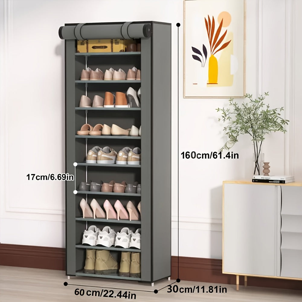 Shoe Cabinet, Furn Mivo Tall Gray Fabric-Cover Organizer with 7-Layer and 9-Layer Configurations