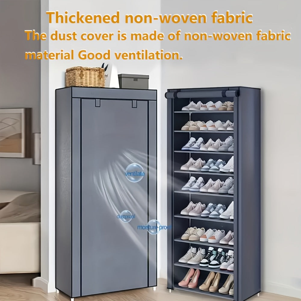 Shoe Cabinet, Furn Mivo Tall Gray Fabric-Cover Organizer with 7-Layer and 9-Layer Configurations