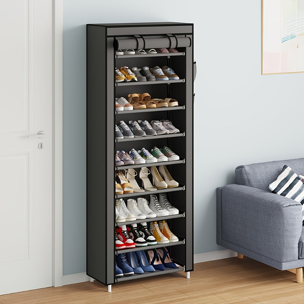 Shoe Cabinet, Furn Mivo Tall Gray Fabric-Cover Organizer with 7-Layer and 9-Layer Configurations