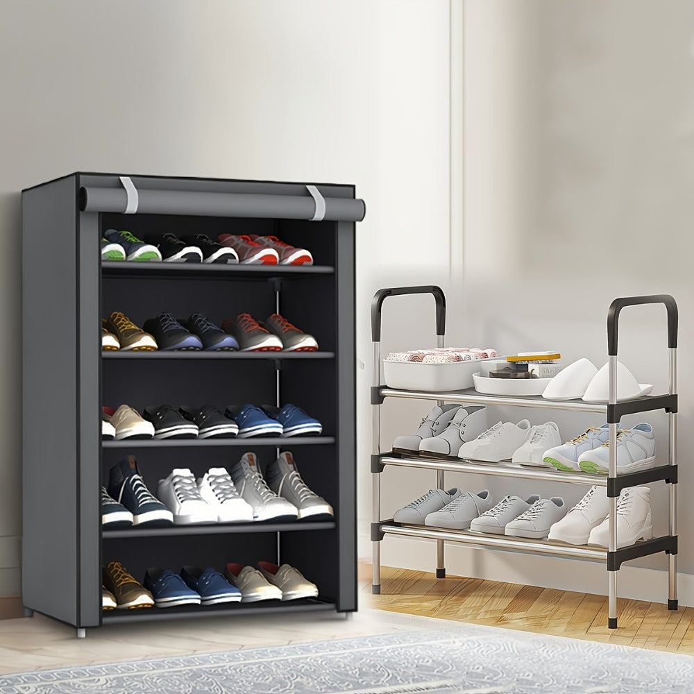 Shoe Cabinet, Furn Mivo Tall Gray Fabric-Cover Organizer with 7-Layer and 9-Layer Configurations