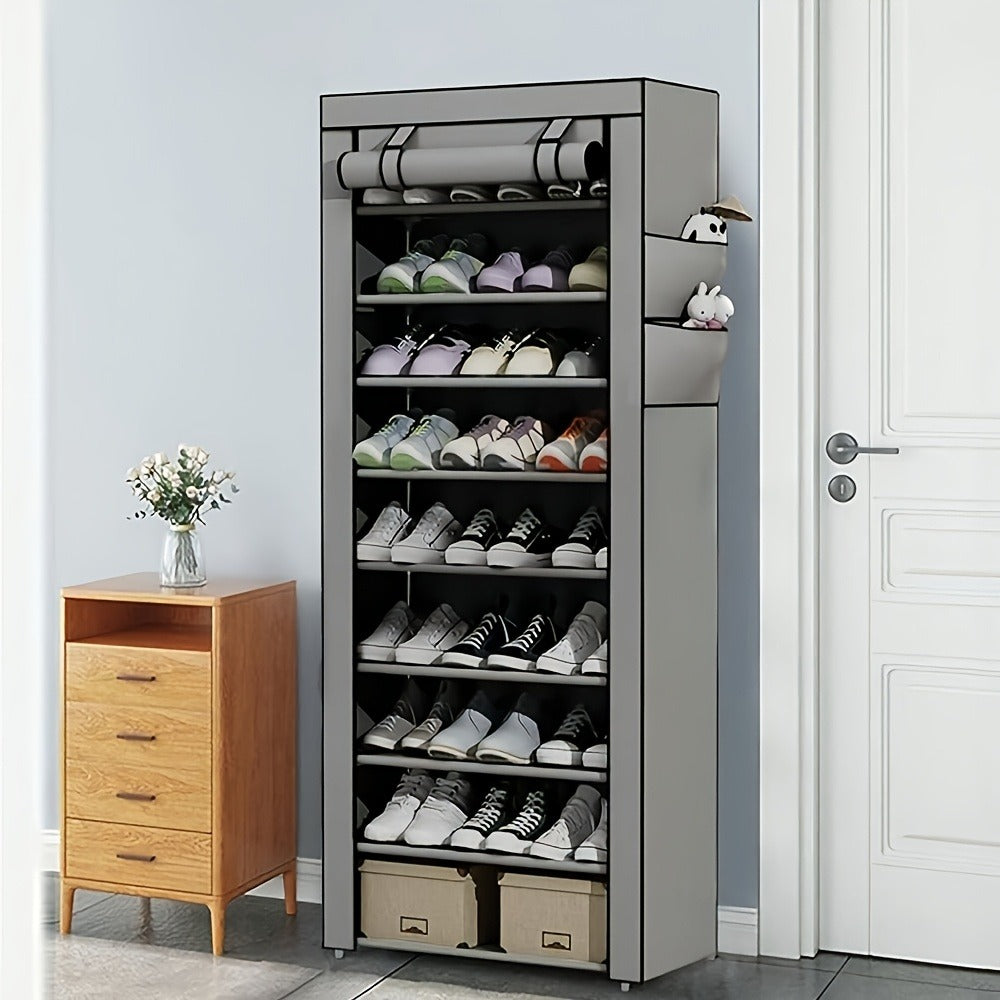 Shoe Cabinet, Furn Mivo Tall Gray Fabric-Cover Organizer with 7-Layer and 9-Layer Configurations