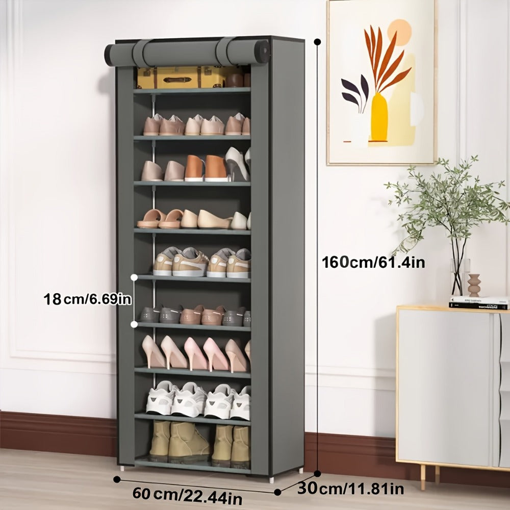 Shoe Cabinet, Furn Mivo Tall Gray Fabric-Cover Organizer with 7-Layer and 9-Layer Configurations