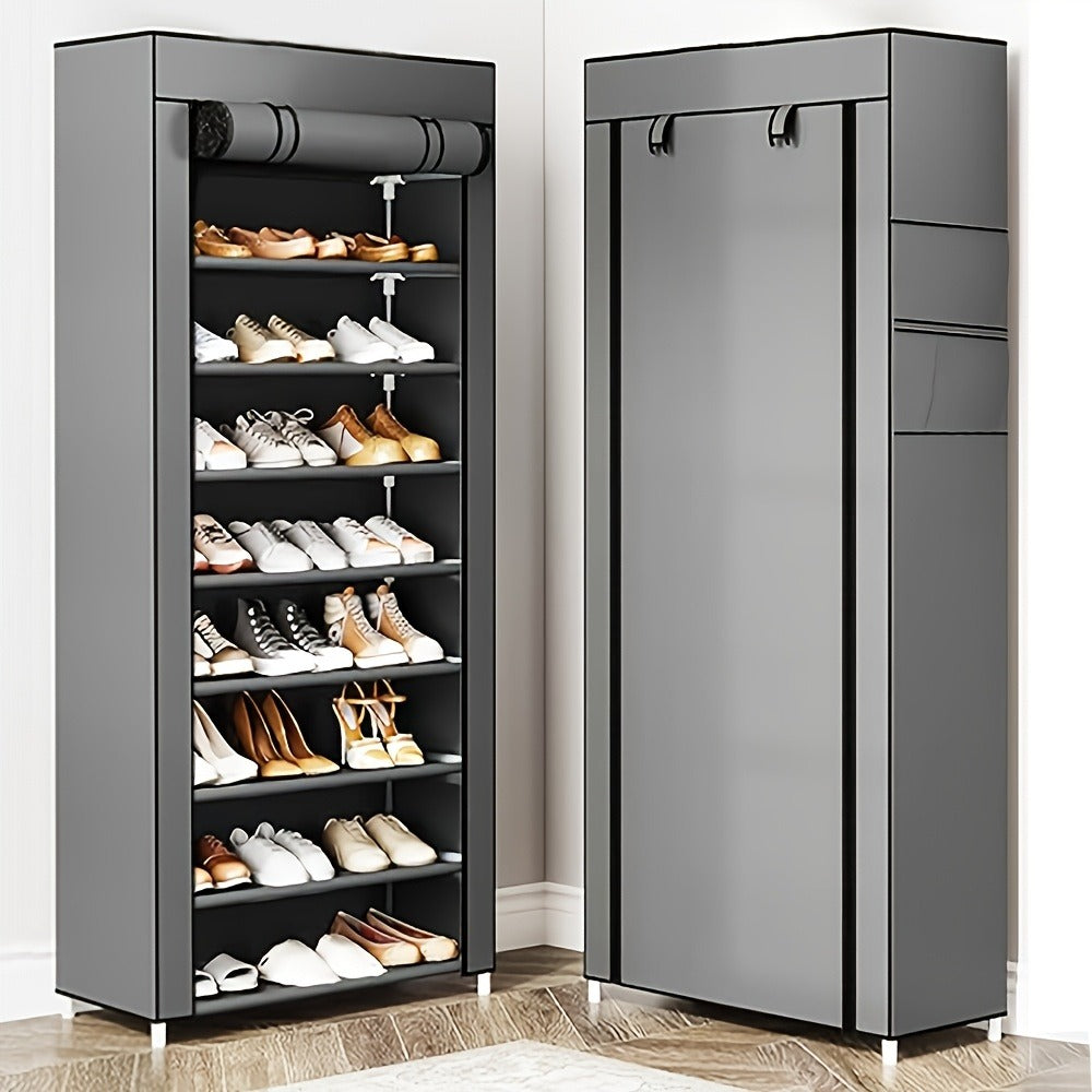 Shoe Cabinet, Furn Mivo Tall Gray Fabric-Cover Organizer with 7-Layer and 9-Layer Configurations