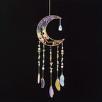 Dreamcatcher Moon Suncatcher Wall Hanging, Handmade Boho Wind Chime Pendant for Indoor Outdoor Garden