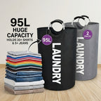 Tall 95L Laundry Basket Set with 14.96 x 31.1-Inch Fabric Bins in Single Gray or Two-Piece Color Options