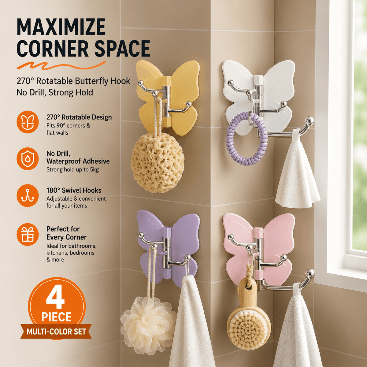 No-Drill Adhesive Bathroom Hooks
