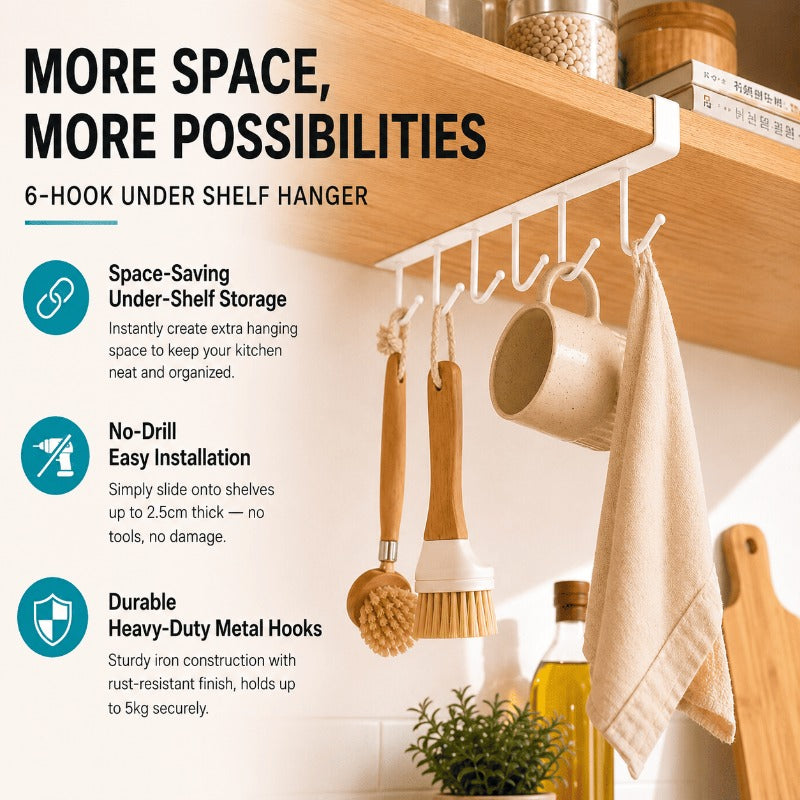 Space-Saving 6-Hook Organizer