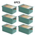 Foldable Fabric Storage Bins with Clear Top Lids and Handles in Four- or Six-Piece Color Sets