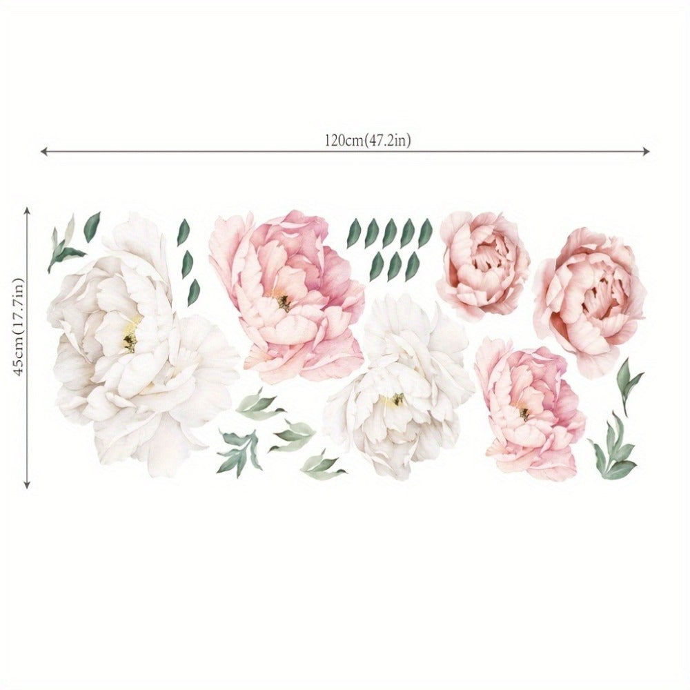 Peony Flower Window Glass Sticker – Anti-Collision Waterproof Decorative Glass Film, European Floral Wall & Window Decal for Home Decor, 17.7 x 47.2 Inches (2 Styles)