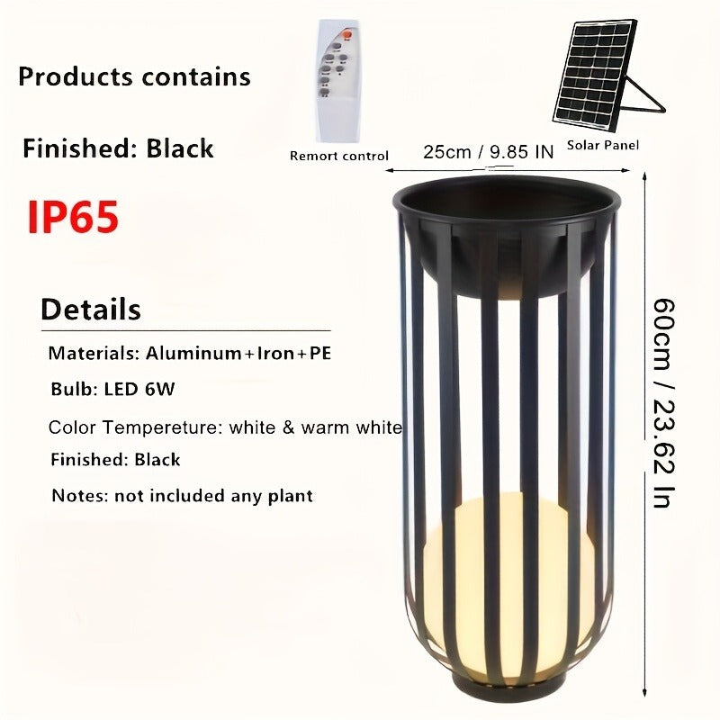 Solar Garden Light Table or Floor Lamp with Short and Tall Options, Solar Panel and Remote-Control Layout