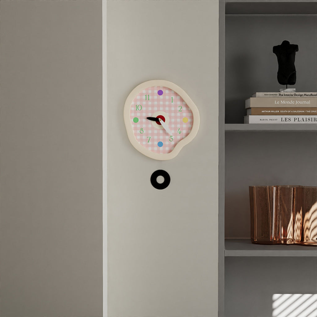 Creamy Gingham Wall Clock