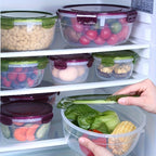 Food Storage Container Refrigerator Set with Three or Four Round Boxes, Flip Lids and Nested Capacities