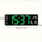 Large Digital Wall Clock 16 Inch LED Color Display, Smart Auto-Dimming 10-Level Brightness, Time Temperature Humidity Monitor