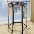 Rotating Hexagonal Garment Rack with Six-Sided Hanging Frame, Casters and Black or White Mesh-Bag Options