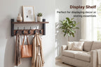 Vintage Wall-Mounted Shelf and Key Rack with Five Hooks, 17.1-Inch Width and Brown Board Finish