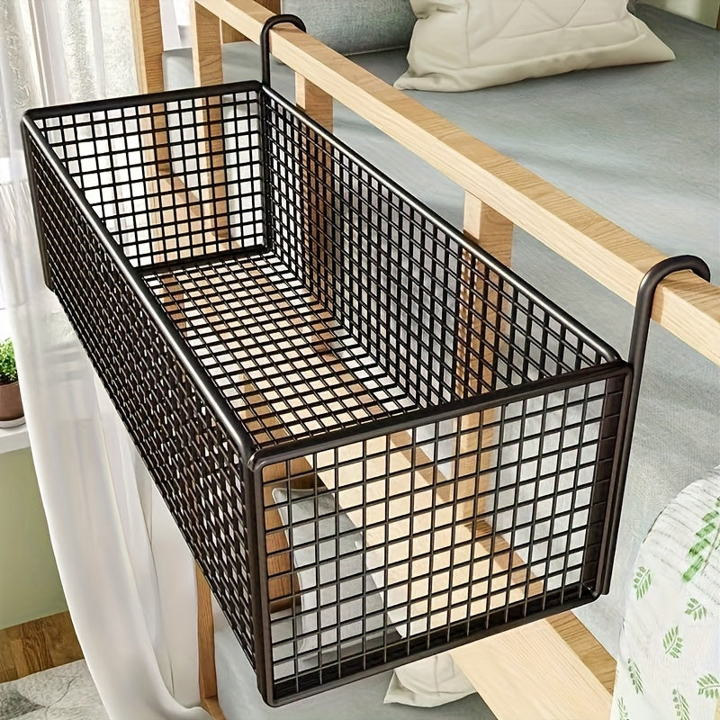 Over Door Hanging Basket Storage Rack - Woven Mesh Metal Organizer Shelf for Bedroom Dorm Wardrobe Closet