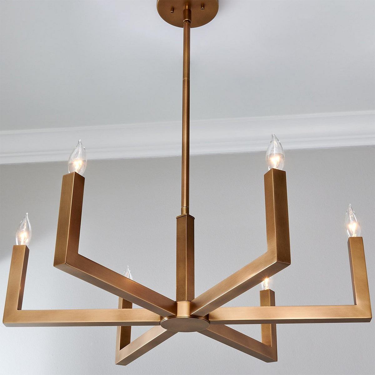 Eliza 6-Light Brass Chandelier, minimalist style, suitable for residential dining room and foyer