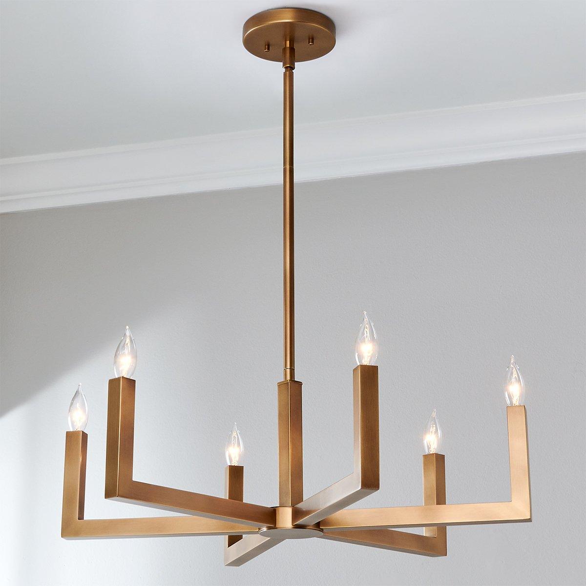 Eliza 6-Light Brass Chandelier, minimalist style, suitable for residential dining room and foyer
