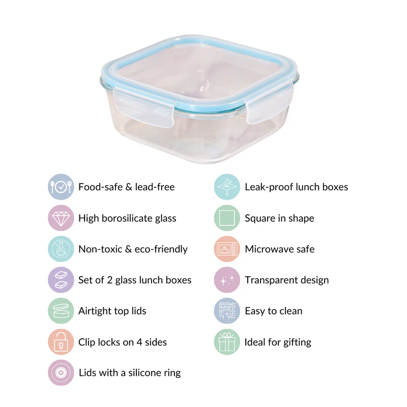 Nestasia Glass Storage Container Box Set of 2 (1200ml) | Rectangular Airtight Glass Box