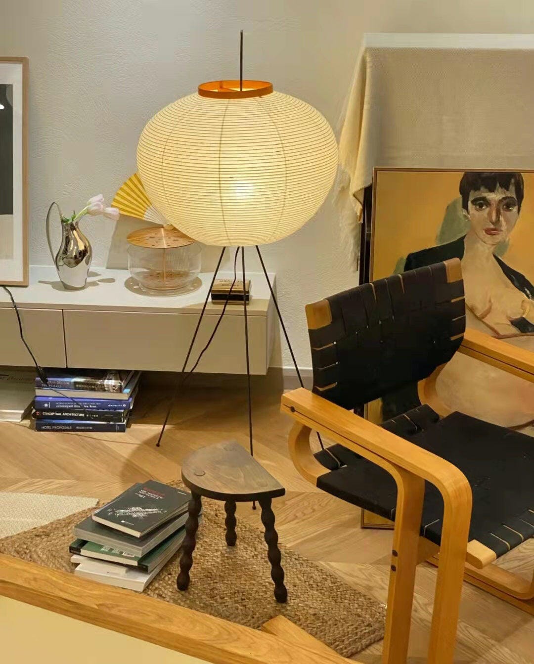 Akari 10A Rice Paper Floor Lamp, Japanese style, suitable for study, bedroom, and living spaces