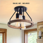Farmhouse Semi Flush Ceiling Light 3-Bulb Wood & Metal - Rustic Industrial Ceiling Lamp for Home Cooking, Dining and Outdoor Meals
