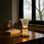 Table Lamp with Crystal Vase Shade, Touch Dimming, USB Rechargeable Power and One or Two-Lamp Options