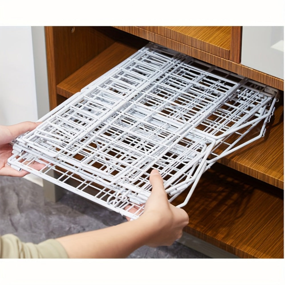 Wall Mount Foldable Storage Basket - Metal Organizer, Collapsible Space Saving for Kitchen Cabinet